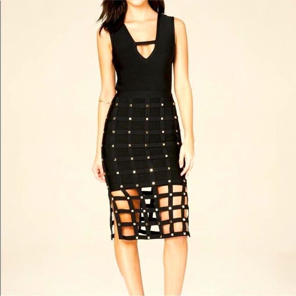 New without Tags Bebe Black Sia Cage Skirt Dress‎ Size XS - Picture 1 of 16